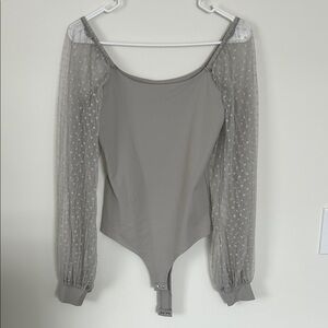 Gray Sheer Sleeve Bodysuit